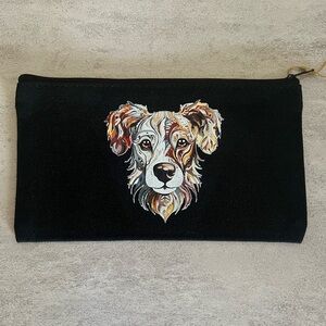 Artistic Dog Print Black Cosmetic Pouch